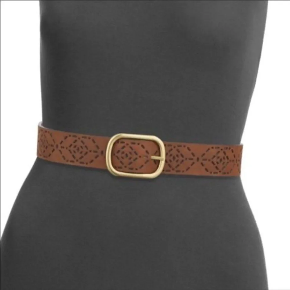 Brown Leather Cut Out Gold Buckle Waist Belt Steve Madden NWT